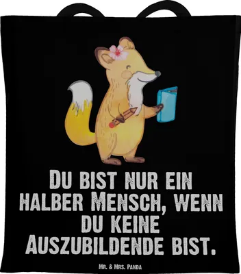 Produktbild von Mr. & Mrs. Panda Beutel Auszubildende Herz - Schwarz - Geschenk, Abschlussprüfung, einkaufsshopper, Witzig, Lustig, Azubine, Tasche, Tote Bag, Jutebeutel, Spruch