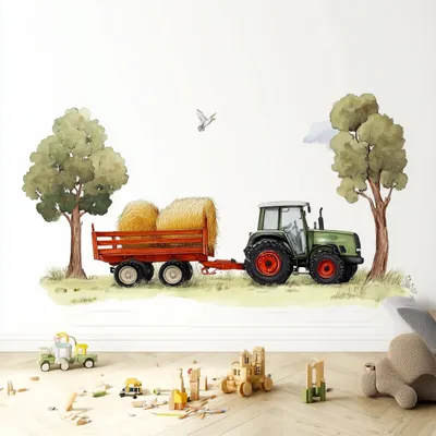 Traktor in einer Bauernhofszene mit Heuballen – Decords Wandtattoo, Produktansicht 1
