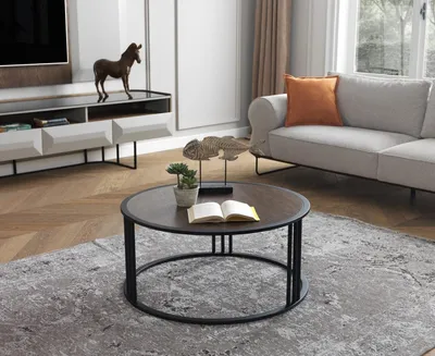 Produktbild von Wohnzimmer Couchtisch Beistelltisch Tisch Edelstahl Möbel Schwarz Rund