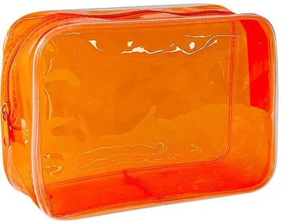 Produktbild von Transparante PVC Toiletentasche in Orangefarbe, groß, PVC, Einzelstück