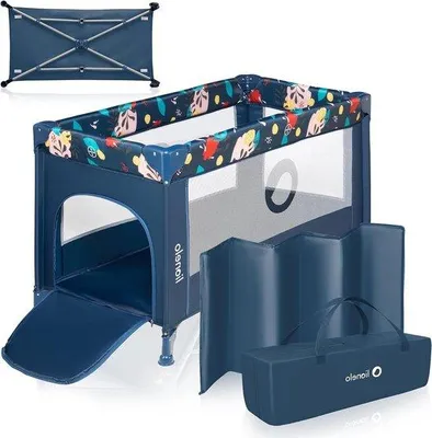 Zdjęcie produktu dla Składane łóżeczko turystyczne - łóżeczko dziecięce do campingów - bezpieczny sen - system LockGuard - 125 x 65 x 73 cm - granatowy