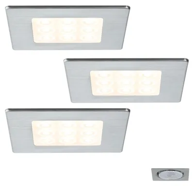 Immagine prodotto di Paulmann – Set di faretti da incasso, LED, quadrati, con sensore PIR per rilevamento del movimento, 3 x 3,6W, 12VA, 230/12V, 20mm, acciaio inossidabile