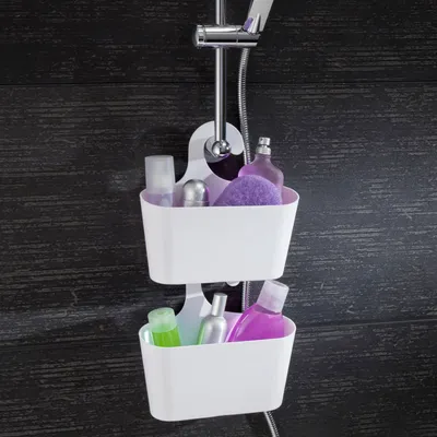 Produktbild von Badkorb mit Haken Badregal Duschregal Duschkorb Utensilo Bad Aufbewahrungskorb, Farbe:Grau
