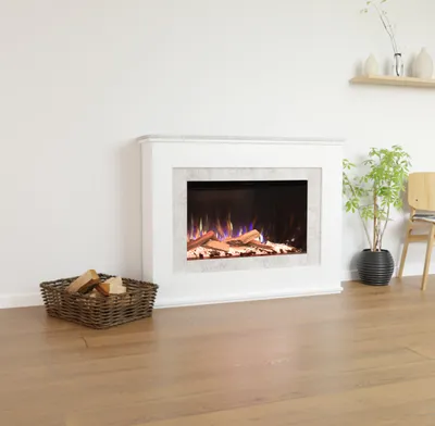 Produktbild von Glow Fire Elektrokamin 'PR6' | LED Standkamin in Weiss (Beton) mit Heizung (1500 W) | HxBxT: 101x130x33 cm