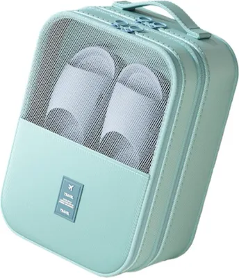 Produktbild von Zimilo Reise Schuhaufbewahrung Tasche, 3-lagig, große Kapazität, Oxford Stoff, faltbar, Schuh-Organizer, Schuhbeutel, multifunktional, für 36-42, Grün