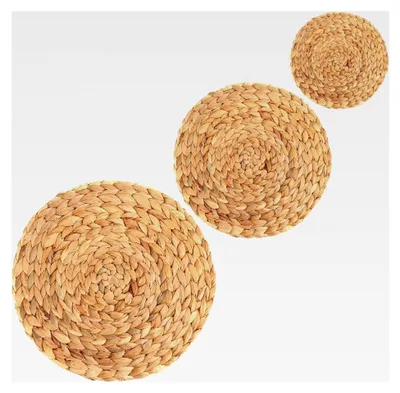 Produktbild von Runde Tischsets – Set mit 3 Tischsets aus Wasserhyazinthe und Untersetzer, handgefertigt, hitzebeständig, 11 cm - 18 cm - 25 cm