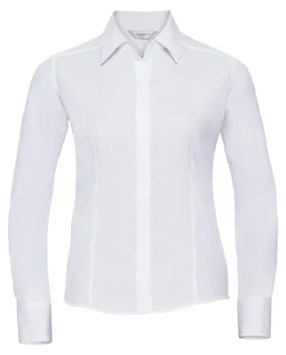 Image de Russell Collection - Chemise pour femme, mélange polyester-coton, coupe ajustée, manches longues LT4449 (M) (blanc)