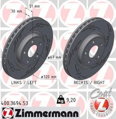 Produktbild von 2x ZIMMERMANN Bremsscheibe 400.3694.53 passend für MERCEDES-BENZ A-Klasse (W176)
