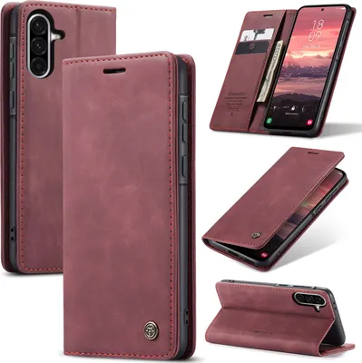 Produktbild von Hülle für Samsung Galaxy A56 Retro Kunstledertasche mit Standfunktion Schutzhülle Rot