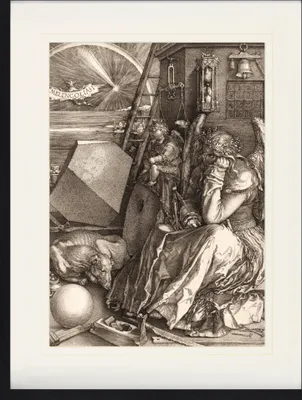 Obrázek produktu pro Albrecht Dürer Rámovaný obraz s elegantním paspartováním | Obrazy na zeď | V rámu - Melencolia I, Melancholie, 1514, Sépie (80 x 60 cm)