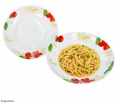 Image de 2 assiettes creuses en porcelaine, décor tomates et inscription, diamètre 27 cm, idéales pour la soupe