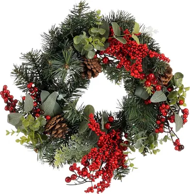 Produktbild von Mica Decorations Harvey Weihnachtskranz mit Tannenzapfen - H11 x Ø40 cm - Rot