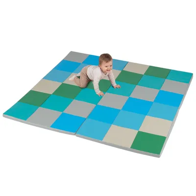 Obrázok produktu pre COSTWAY 2-dielna podložka na plazenie pre deti, 144 x 144 cm, podložka na hranie so zapínaním na lezenie, umelá koža a penová podložka, podložka na hranie, modrá