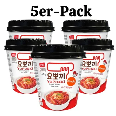 Produktbild von 5er-Pack Yopokki Instant Reiskuchen Tteokbokki Topokki Cup - Kimchi 115g