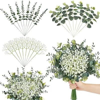 Künstliche Eukalyptusstiele & Schleierkraut, 24 Stück, DIY-Deko