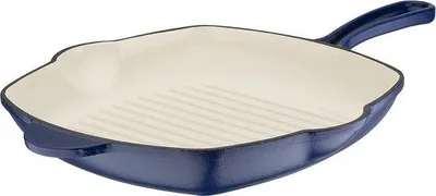 Image de Poêle à griller de jardin 27 x 27 cm, en fonte d'aluminium bleue
