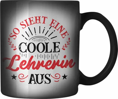 Produktbild von Trendation - Lehrerin Geschenk Farbwechsel Zauber-Tasse Geschenkidee Geschenke Lustig Coole Lehrerin Karabiner Farbwechsel Zauber-Tasse Edelstahl (Schwarz)