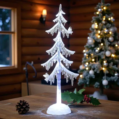 Produktbild von formano LED Weihnachtsbaum Acryl 25 cm Dekobaum mit Licht & Vogel – Winterdeko