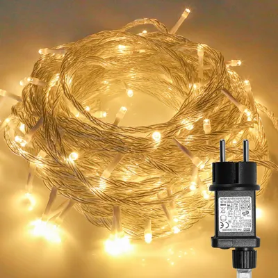Obrázok produktu pre LED svetelný reťazec Peviasot, 100 metrov, 400 LED diódy, teplá biela farba, 8 režimov svietenia, funkcia pamäte, 5 metrov prívodného kábla, vhodný na Vianoce, do záhrady, na balkón, na párty