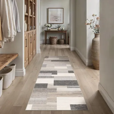 Image de Tapis Läufer, 60x180 cm, beige, lavable, design moderne, antidérapant, en polyester