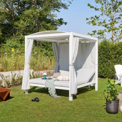 Produktbild von HOME DELUXE Sonnenliege LYON - 208 x 188 x 207 cm 3-fach verstellbare Rückenlehne, inkl. Auflagen & Vorhänge
