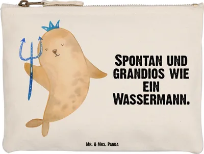 Produktbild von Mr. & Mrs. Panda Kulturbeutel Sternzeichen Wassermann Größe M - Weiß - Geschenk, Nix, Pouch, Geburtstag Januar, Februar, Etui, Kosmetiktasche, kosmetiktäschchen, Meer