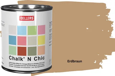 Produktbild von OELLERS Chalk 'N Chic Kreidefarbe Erdbraun 1L matt – für Shabby-Chic-Look & Vintage-Stil auf Holz, Beton, Raufaser, Gipskarton uvm.