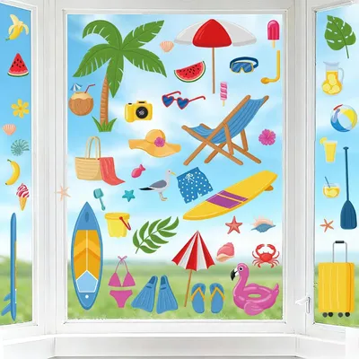 Imagen del producto de Juego de pegatinas decorativas, de 4 piezas, con motivos de playa, autoadhesivas, para habitaciones infantiles