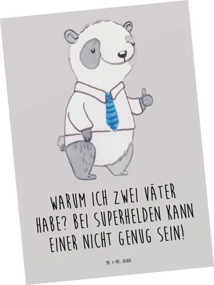 Produktbild von Mr. & Mrs. Panda Ansichtskarte Superhelden Stiefvater - Grau Pastell - Geschenk, Stiefkinder, Familie, Liebvoll, Liebe, Grußkarte, Superheld, Unterstützung, Verwandte