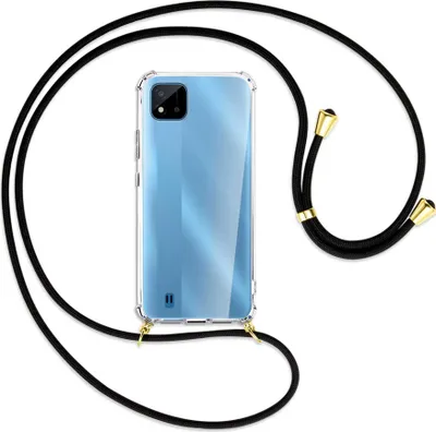 Produktbild von Handykette Backcover-Schutzhülle mit Band (Metall goldfarben) für Realme C11 2021 / C20 / C20A - schwarz