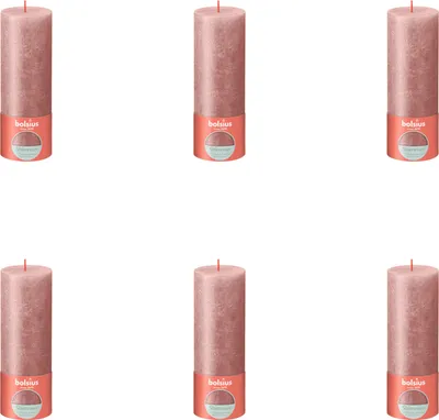 Immagine prodotto di Bolsius - Candela a colonna rustica - Shimmer - 190/68 - 1 pezzo per confezione - Rosa - Value pack - 6 pezzi