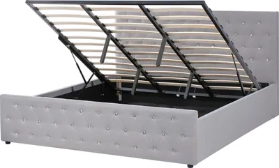 Obrázek produktu pro BELIANI Postel světle šedá polyesterové čalounění 180 x 200 cm manželská postel s úložným prostorem prošívané čelo ložnice