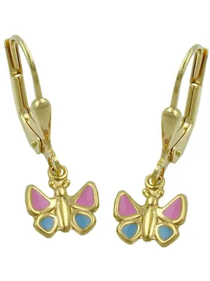 Produktbild von Ohrbrisur Ohrhänger Ohrringe 22x7mm Schmetterling hellblau-pink 9Kt GOLD gold 22x7,5mm