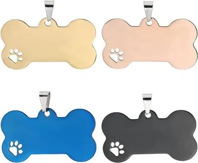 Imagen del producto de Etiquetas de identificación para perros y gatos de acero inoxidable, con diseño de huella, colgantes para collares, grabados, para crear tú mismo para todas las mascotas