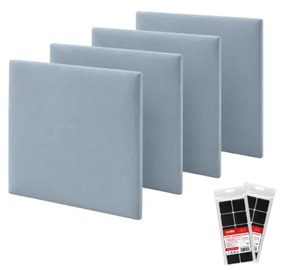 Immagine prodotto di Set di pannelli imbottiti STEGU, 24 pezzi, formato quadrato 30x30 cm, inclusi i supporti a strappo. Testiera in velluto, colore azzurro chiaro