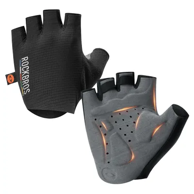 Produktbild von ROCKBROS Road to Sky Fahrradhandschuhe Halbfinger, Gepolsterte Handschuhe, Atmungsaktiv für Herren Damen Outdoor MTB Fitness Training Schwarz S