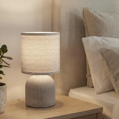 Produktbild von BRILONER - Tischlampe mit Stoffschirm, Kabelschalter, Keramikfuß, Lampe, Nachtti