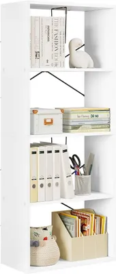 Image de Étagère bibliothèque avec 4 niveaux et système anti-basculement | Blanche | 60x30x149 cm