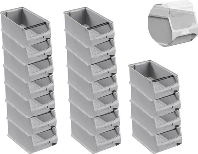 Produktbild von SuperSparSet 18x Graue Sichtlagerbox 4.1 mit Griffstange & Abdeckung | HxBxT 15x20x35cm | 7,2 Liter | Sichtlagerbehälter, Sichtlagerkasten, Sichtlagerkastensortiment, Sortierbehälter