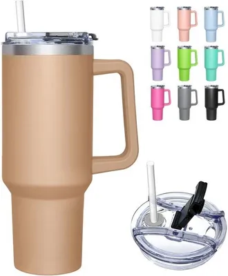 Produktbild von Ibenzoa® Thermobecher aus 18/8 Edelstahl – 1180 ml, 2‑in‑1 Deckel mit Strohhalm & Trinköffnung, Henkel, hält 12 Std warm / 24 Std kalt