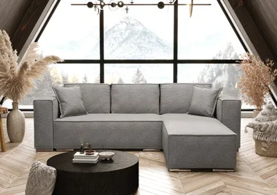 Produktbild von AX LIVING Hellgrau Ecksofa mit Schlaffunktion Vinoria L-Form 255 cm Rechts