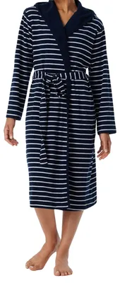 Image de Schiesser peignoir feather terry bathrobe with hood navy femmes