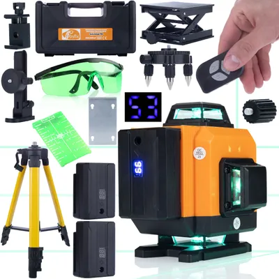 Obrázek produktu pro Rosfix Orange Tiger 16řádková Laserová Vodováha ROT16L + Zelený Ciferník pro Odečítání Měření + Zelené Ochranné Brýle + Stativ 43-120 cm