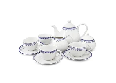 Image de Service à thé, porcelaine tchèque, HyggeLine, bleu, Leander, 11 d. Sans monogramme