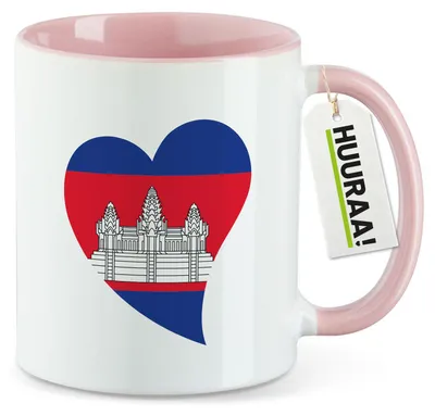 Produktbild von Huuraa Kaffeetasse Kambodscha Flagge Herz 330ml Rosa Keramik Kaffeebecher Geschenkidee