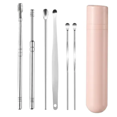 Produktbild von COOL-I® Edelstahl Ohrenreiniger Set 6-teilig – 6-in-1 Ohrreinigungswerkzeug mit Aufbewahrungsetui – Wiederverwendbar, hygienisch & rostfrei, KI-generiertes Bild