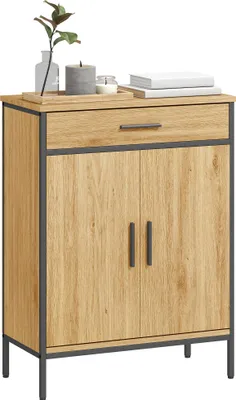 Produktbild von HOMCOM Badezimmerschrank Badschrank mit Schublade, Soft-Close-Tür Eiche