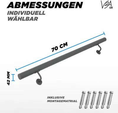 Produktbild von Handlauf Treppengeländer aus Edelstahl Geländer Wandhandlauf Brüstung V2Aox, Länge:70 cm