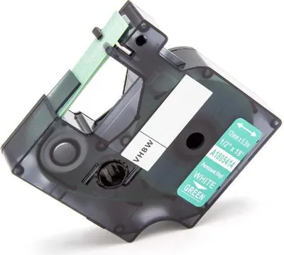 Produktbild von vhbw Schriftband-Kassette kompatibel mit Dymo Rhino 6000, 5000, 5200, 4200, 3000, 1000 Etiketten-Drucker 5,5m x 12mm Weiß auf Grün, Vinyl