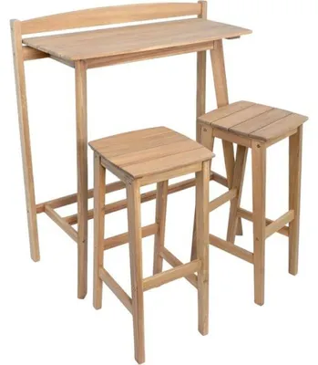 Immagine prodotto di Set da bar da giardino - ZANZIBAR - Legno di acacia- 1 tavolo rettangolare 44,5 x 100 x 112 cm - 2 sgabelli 37 x 35 x 72 cm